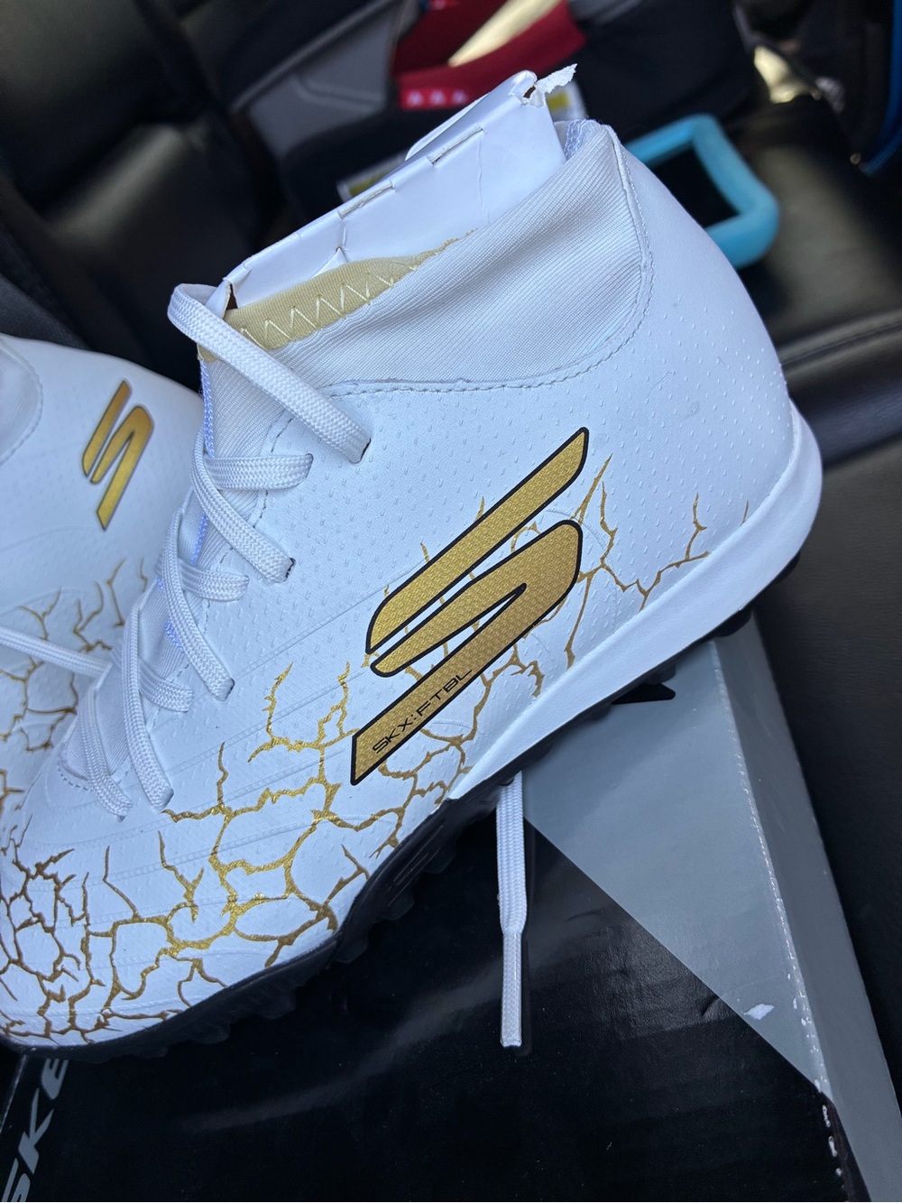 Skechers Kids White & Gold High-Top Cleats